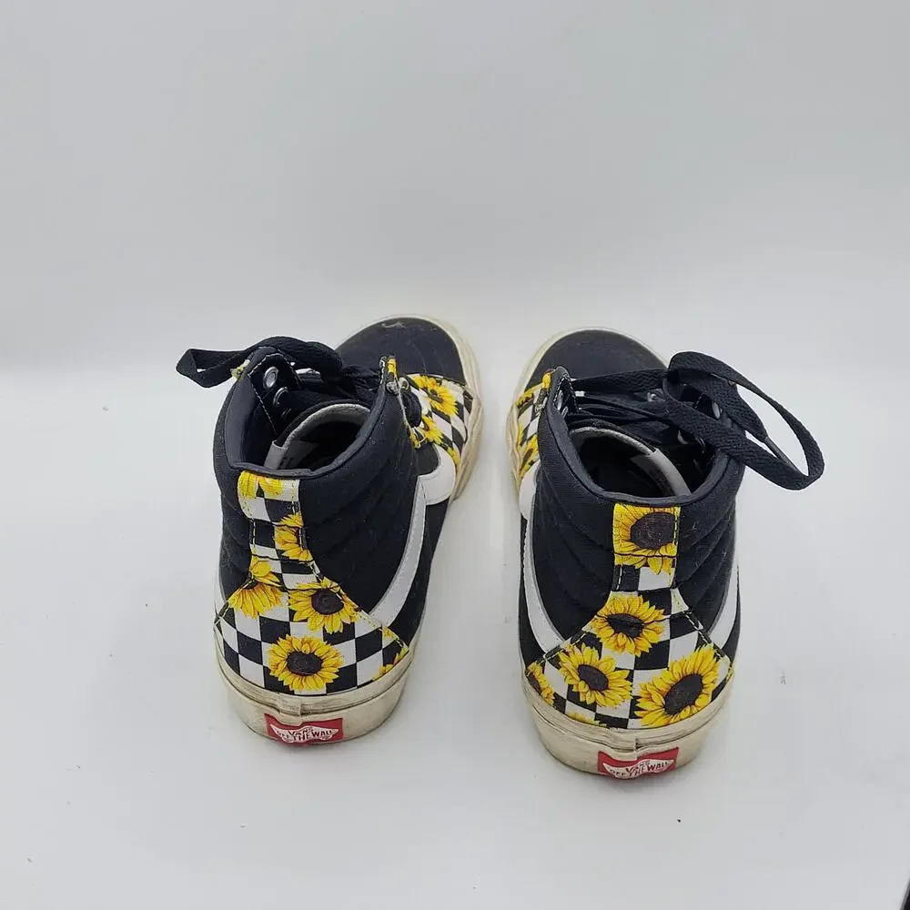Vans Sk8-Hi custom shoes with a sunflower design women's size 8.5